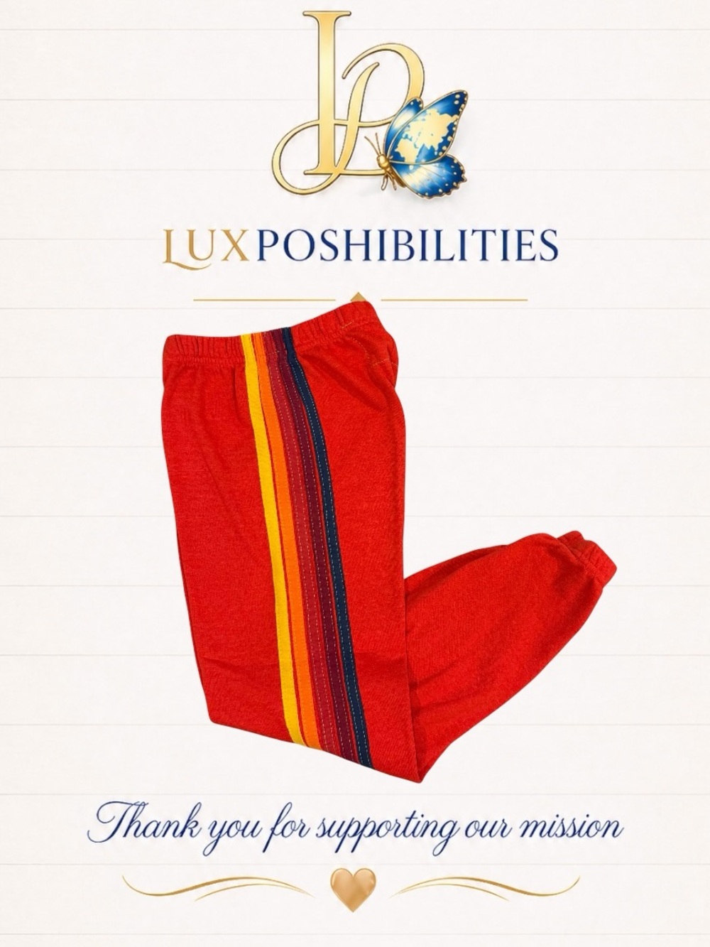 Aviator Nation Red Kids Sweatpants with Rainbow Side Stripes - Picture 1 of 12